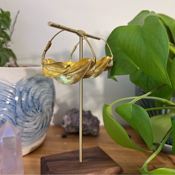 Authentic Gold Tone West African Brass Medium Sized Fulani Earrings - Picture 2 of 4